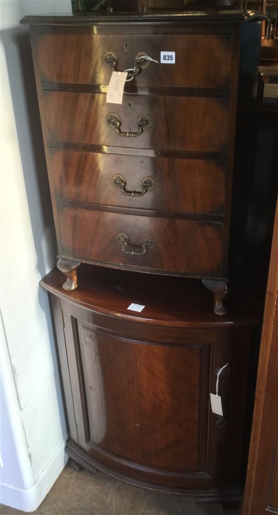 Victorian bow-fronted mahogany pier cabinet & a small bow-fronted chest of drawers